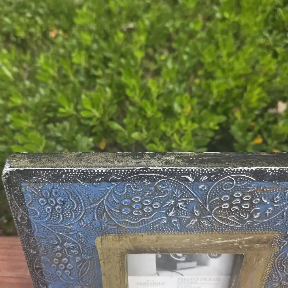 Threshold Set of 2 Distressed Blue Silver Photo Frames 8x8 Western Boho 3x3